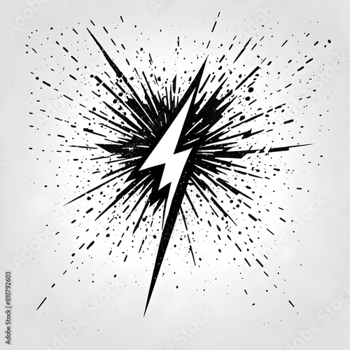 a black and white vector style illustration of a grunge or distressed lightning bolt