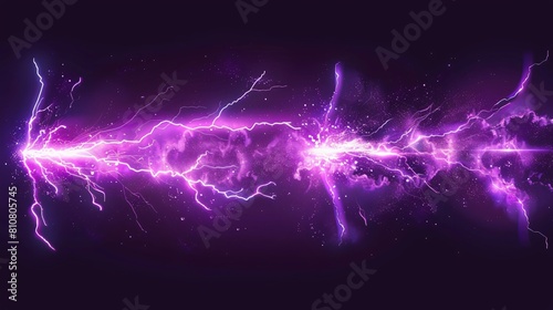A purple lightning bolt branches out against a background