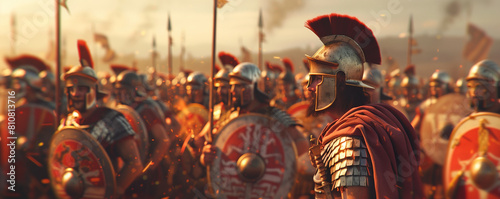 Ancient roman warriors on the battlefield, Roman Empire army at war, generated ai
