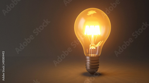 3D Light bulb icon yellow lamp bulb turns on symbol. 3