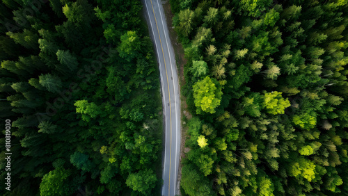 A curved road in the green mountains