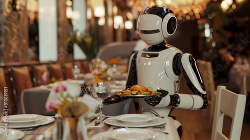 Robot AI che serve cibo in un ristorante al posto di un cameriere umano