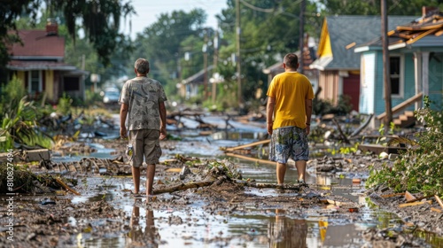 Residents look at damaged homes and trees after the summer storm.