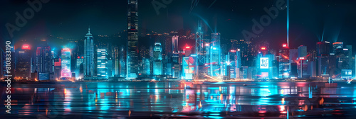 abstract skyline illuminations of a city at night