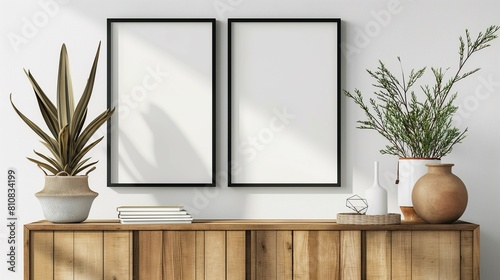 Frame Mockup, Pastel Cabinet Drawer, Home Room Interior Wall Poster Frame, 3D Render