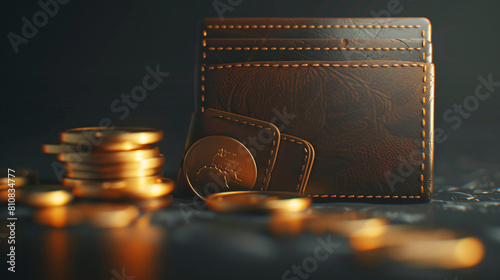 3D rendering saving money concept. wallet and coins