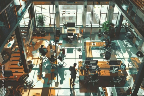 A group of people working in a large office. Suitable for business concepts