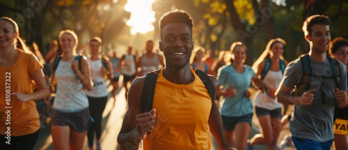 This portrait shows an athletic male jogger cheered on by the audience during a marathon. He is a courteous, friendly man who is focused on winning.