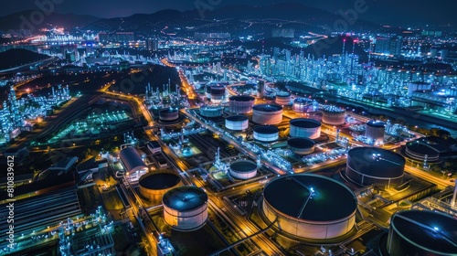 Industrial oil refinery at night, suitable for energy industry concepts
