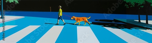 Guide Dog and Crosswalk An intelligent guide dog leading a blind person safely across a busy street