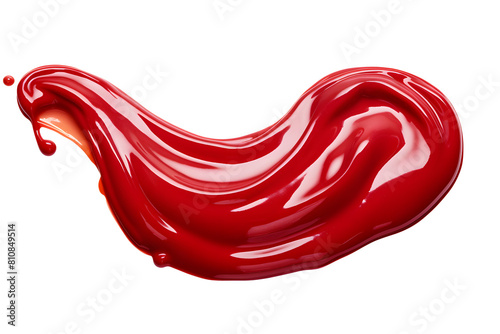 Spread of red sauce or jam with splashes isolated on white background
