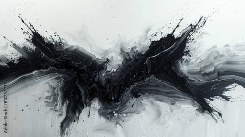 Abstract black and white painting of bat wings