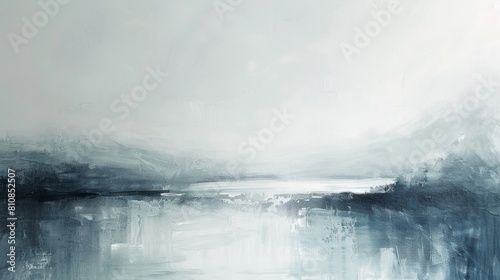Abstract lake landscape, minimalist oil painting