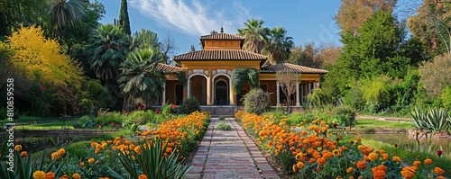 Mediterranean garden in a public park in Madrid in Spain