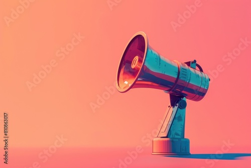 Vibrant blue and red megaphone on a bright pink background. Perfect for advertising or communication concepts