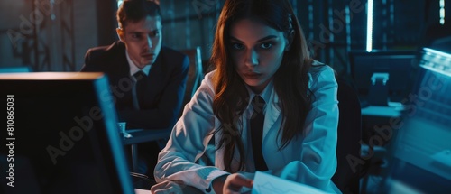 An agent conducts a lie detector test on a young suspect. A corporate spy undergoes a polygraph test. An expert examiner questions the suspect in an interrogation room. A computer measures the