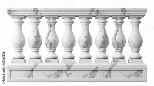 Balustrade made of marble or white balcony railing or handrails. Balusters for architecture design isolated elements Realistic 3D modern illustration of pillars and panels.