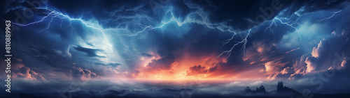 Majestic Sunset Cloudscape with Cascading Lightning