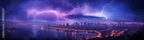 Electric Storm and City Lights Panorama
