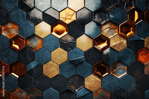 Fondo abstracto colorido con patrón hexagonal. Primer plano de un patrón geométrico con hexágonos coloridos creando un fondo abstracto.