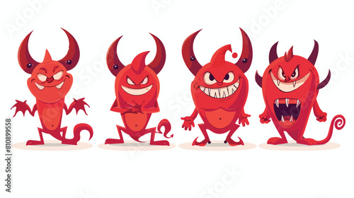 Four of funny red devil in different postures isolated