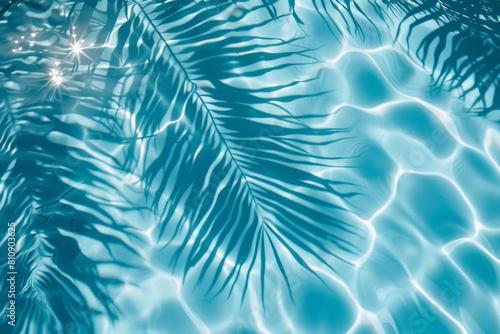 Top view of water surface with tropical leaf shadow. High-resolution. Beautiful simple AI generated image in 4K, unique.