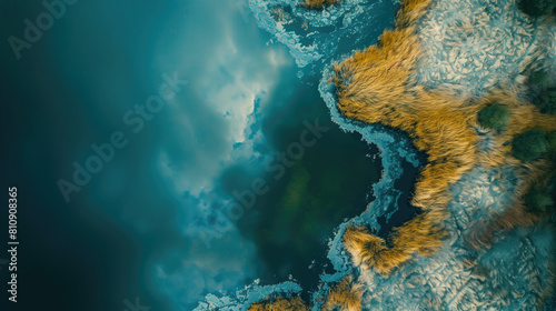 Abstract aerial view landscape at the edge of the water