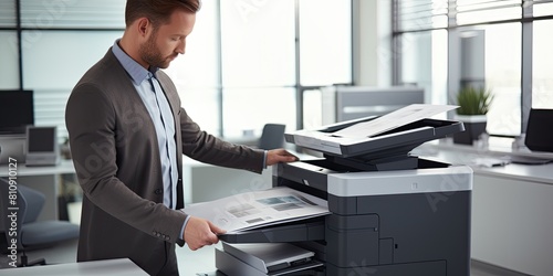 Office Efficiency: Businessmen Operating Photocopier and Printer for Document Printing and Scanning