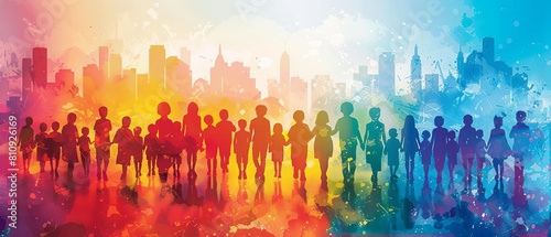 Silhouetted Children Against a Colorful Urban Sunset, using strong visuals and powerful statistics to advocate for global child welfare reforms and support.