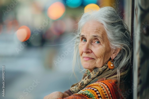 White-Haired Woman Poses Gracefully in Casual Setting. Beautiful simple AI generated image in 4K, unique.