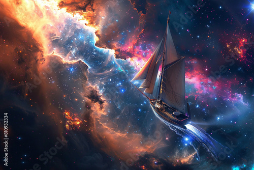 A photon sail ship gliding on light waves across the galaxy