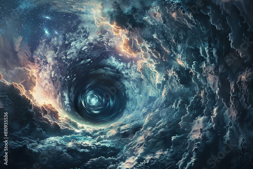 A portal to another world opens in the night sky, a swirling vortex of stars and light