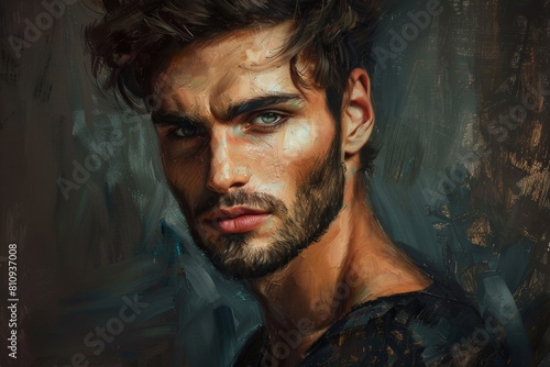 handsome young caucasian guy model closeup portrait illustration. Narcissist and narcissism disorder and behavior.