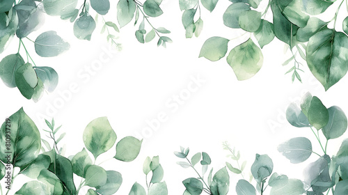 Frame of herbal eucalyptus leaves on a white background