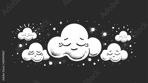 Kawaii cumulus clouds icon fla in monochrome dotted