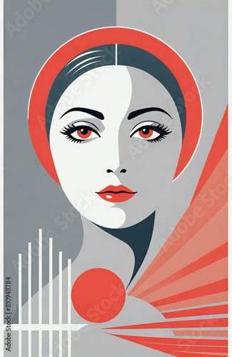 illustrazione con elementi geometrici a tema astratto contemporaneo, volto femminile