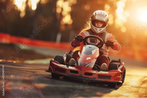 A man rides a go-kart on an indoor karting track.. Beautiful simple AI generated image in 4K, unique.