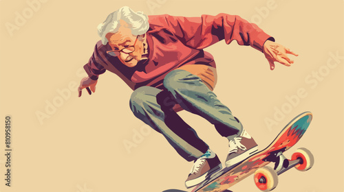 old woman with skateboard Vector style 