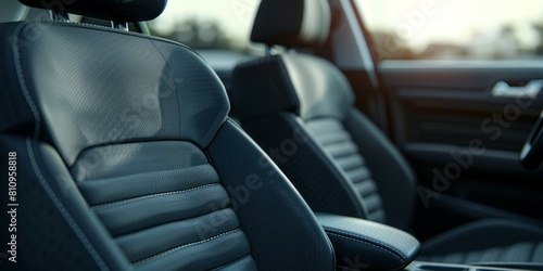 Car interior with leather seats. Interior of a modern car. Car detailing.