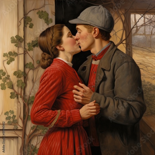 The Kiss" by Edmund Blair Leighton Fictional Character Created By Generative AI. 