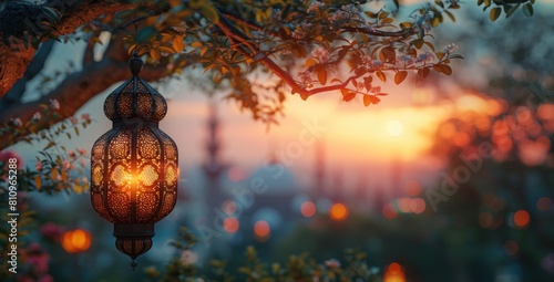 Eid mubarak islamic design with golden lantern background