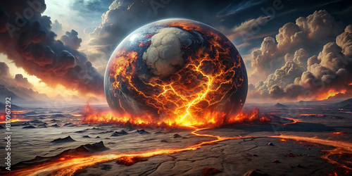 Scorched Planet Engulfed in Flames and Smoke