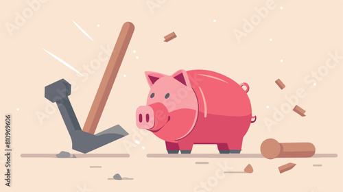 Piggy bank and hammer Savings Concept Vector style vector