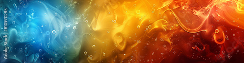 A background with an orange, blue and yellow gradient, with flames on the right side of it, creating a warm atmosphere. 