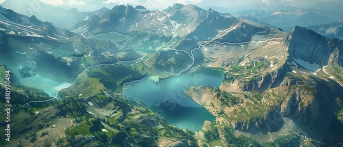 An aerial view of a scenic hiking trail in the Rockies