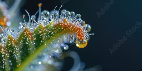 Macro Photography of Cannabis Trichomes. Marijuana trichomes close-up banner with copy space for text