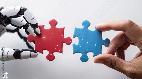 human hand and a robot's hand, isolated on a white background