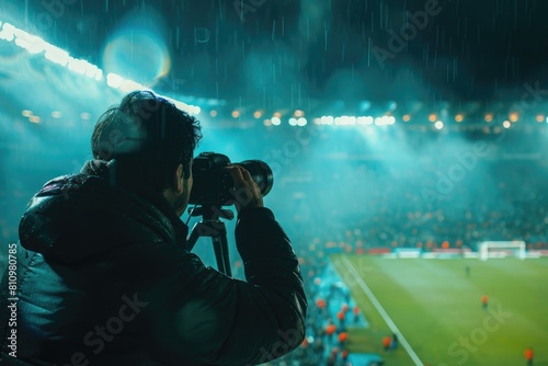 Man Capturing Soccer Field With Camera