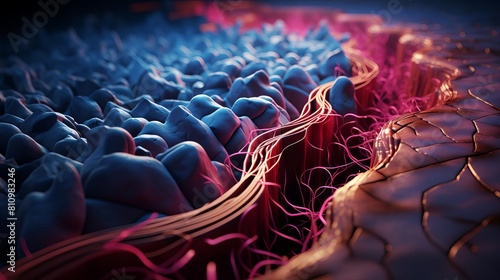 Closeup image of heart muscle cells in action, highlighting contraction and relaxation phases, with educational annotations