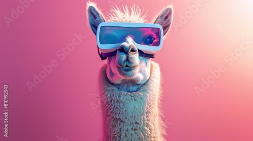 Llama with 3d VR glasses on the isolated background